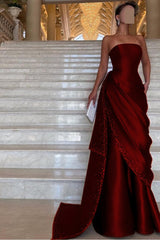 Purple Mermaid Prom Dress Sleeveless Strapless Beaded Evening Dress