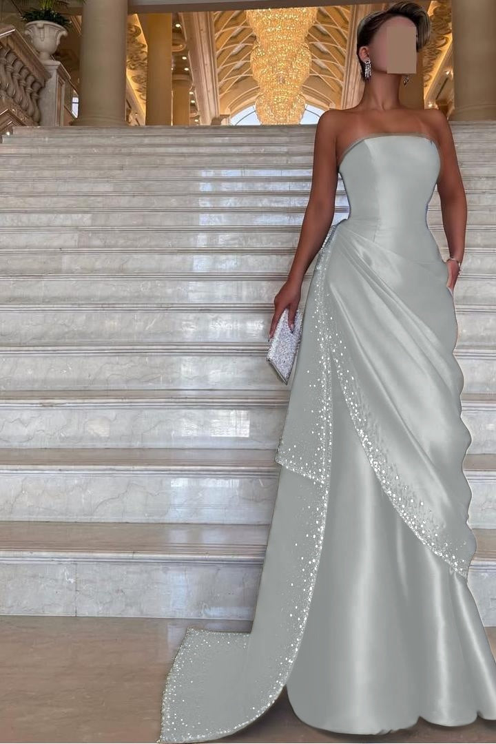 Purple Mermaid Prom Dress Sleeveless Strapless Beaded Evening Dress