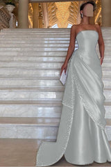 Purple Mermaid Prom Dress Sleeveless Strapless Beaded Evening Dress
