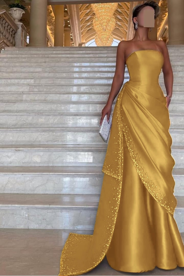 Purple Mermaid Prom Dress Sleeveless Strapless Beaded Evening Dress