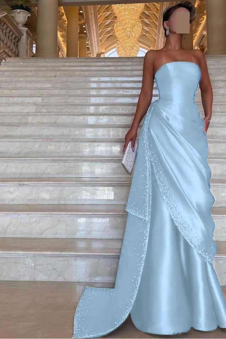 Purple Mermaid Prom Dress Sleeveless Strapless Beaded Evening Dress