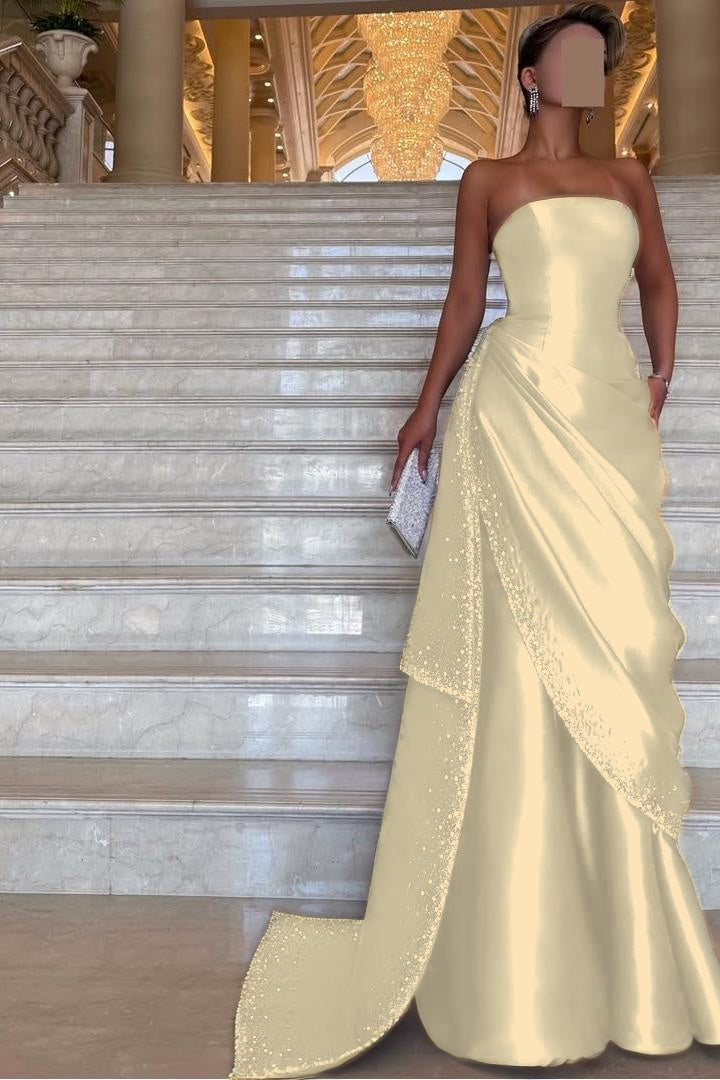 Purple Mermaid Prom Dress Sleeveless Strapless Beaded Evening Dress