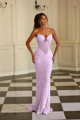 Purple Mermaid Prom Dress Sleeveless Sweetheart Beaded Evening Dress