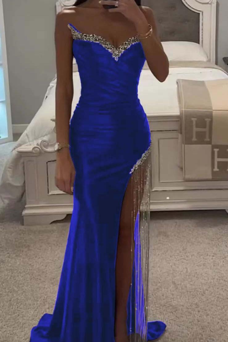 Purple Mermaid Prom Dress Sweetheart Beaded Sleeveless Evening Dress