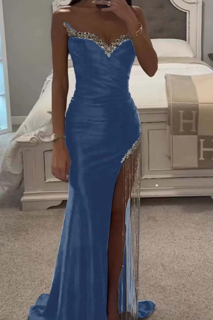 Purple Mermaid Prom Dress Sweetheart Beaded Sleeveless Evening Dress