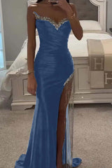 Purple Mermaid Prom Dress Sweetheart Beaded Sleeveless Evening Dress