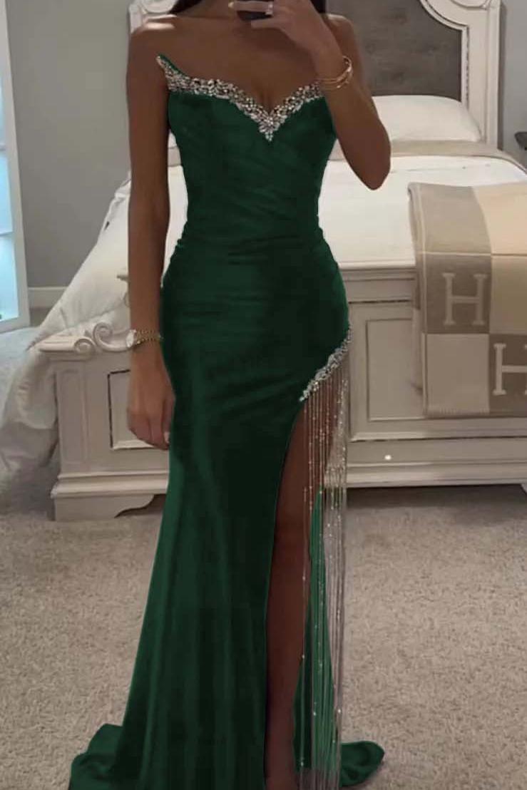 Purple Mermaid Prom Dress Sweetheart Beaded Sleeveless Evening Dress