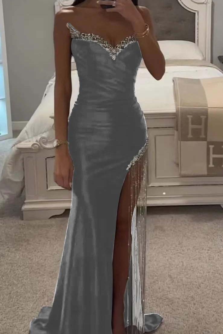 Purple Mermaid Prom Dress Sweetheart Beaded Sleeveless Evening Dress
