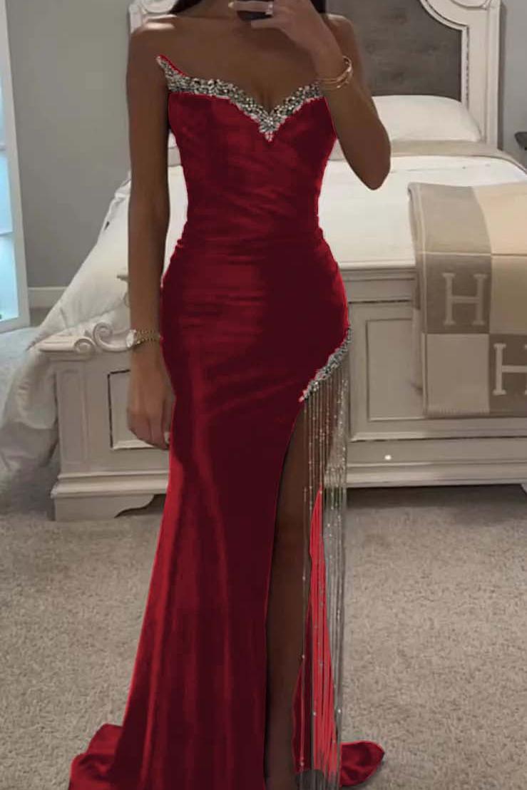 Purple Mermaid Prom Dress Sweetheart Beaded Sleeveless Evening Dress