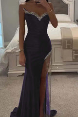 Purple Mermaid Prom Dress Sweetheart Beaded Sleeveless Evening Dress