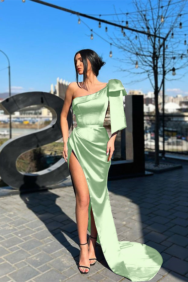 Purple One Shoulder Mermaid Evening Dress Long with Split