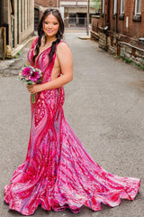 Purple Prom Dress Mermaid Backless Long Evening Dress With Sequined