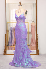 Purple Prom Dress Mermaid Long Evening Dress With Embroidery Appliques
