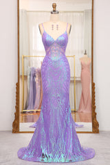 Purple Prom Dress Mermaid Long Evening Dress With Embroidery Appliques