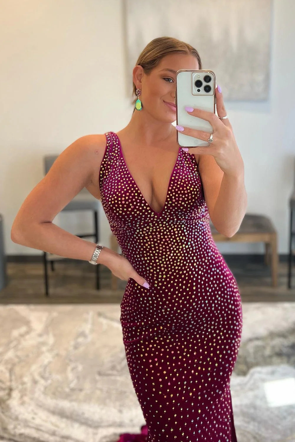 Purple Prom Dress Sequined Backless Mermaid Long Evening Dress