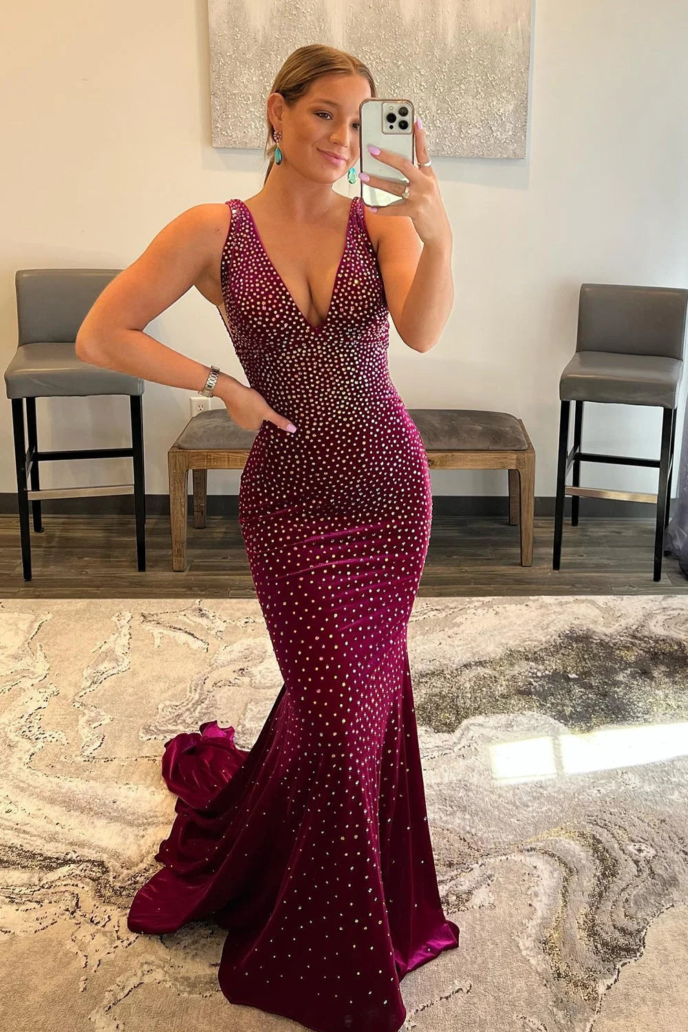 Purple Prom Dress Sequined Backless Mermaid Long Evening Dress