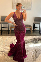 Purple Prom Dress Sequined Backless Mermaid Long Evening Dress