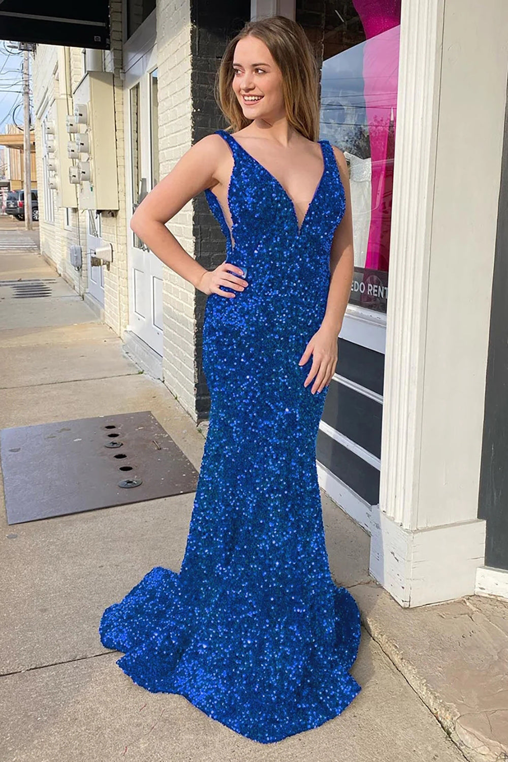 Purple Prom Dress Sequined Evening Dress