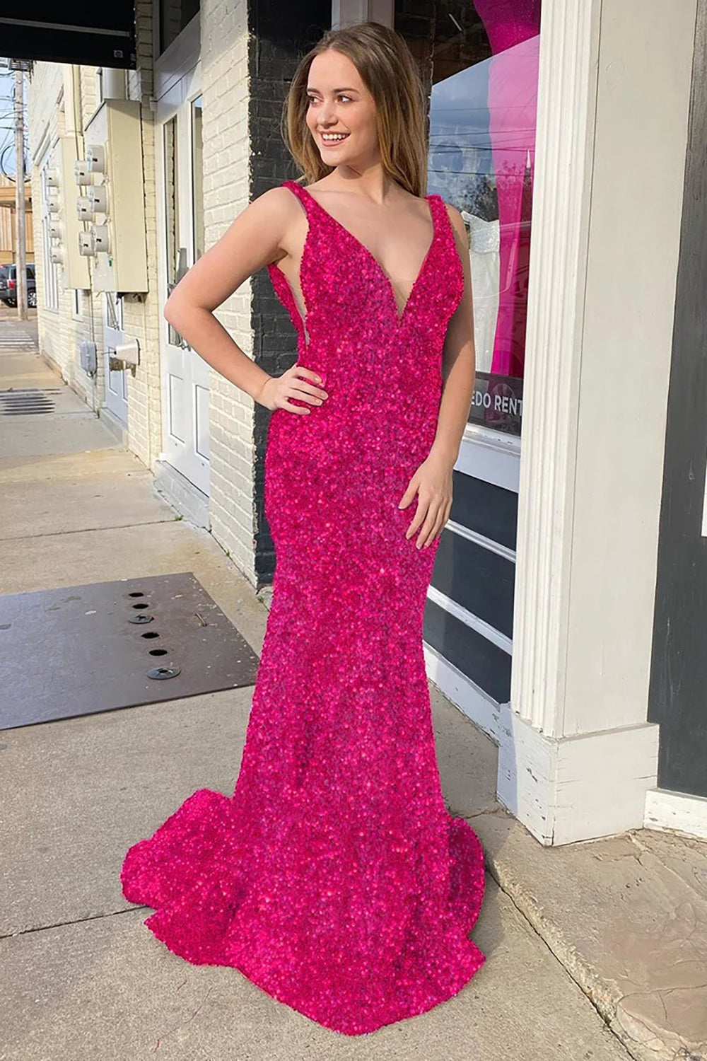 Purple Prom Dress Sequined Evening Dress