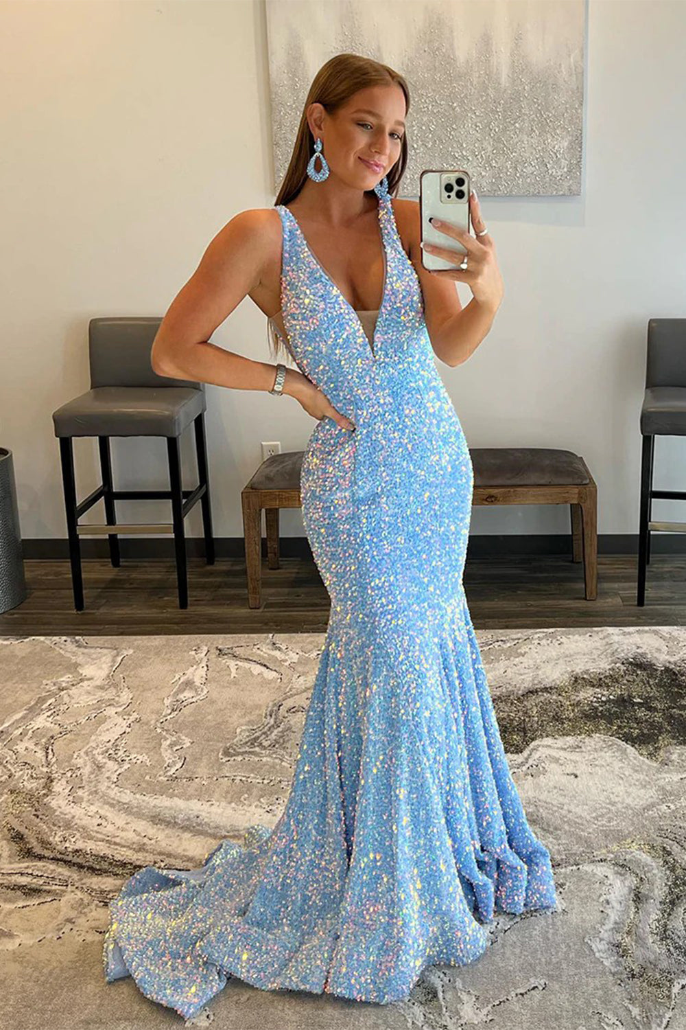 Purple Prom Dress Sequined Evening Dress