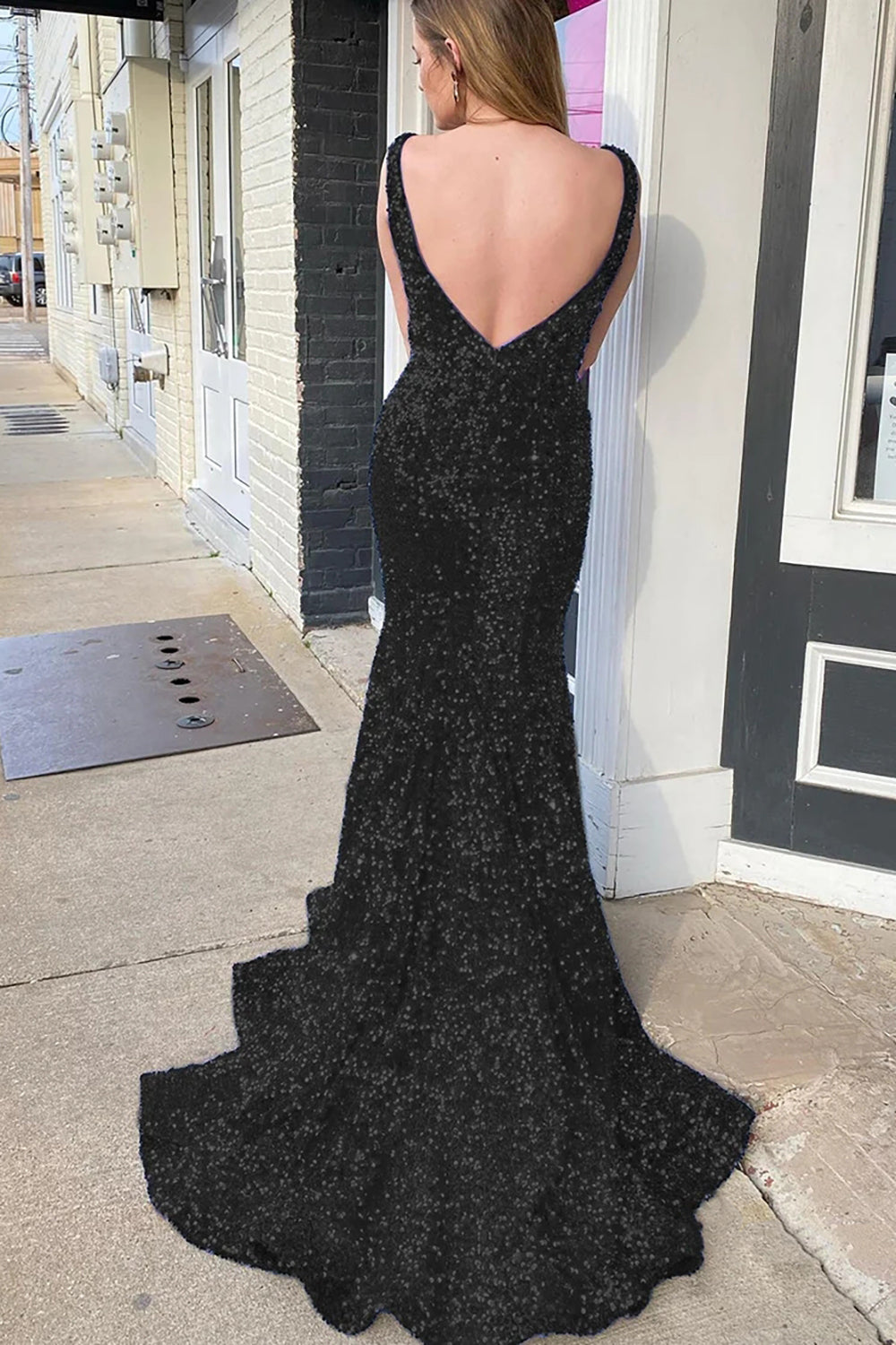Purple Prom Dress Sequined Evening Dress