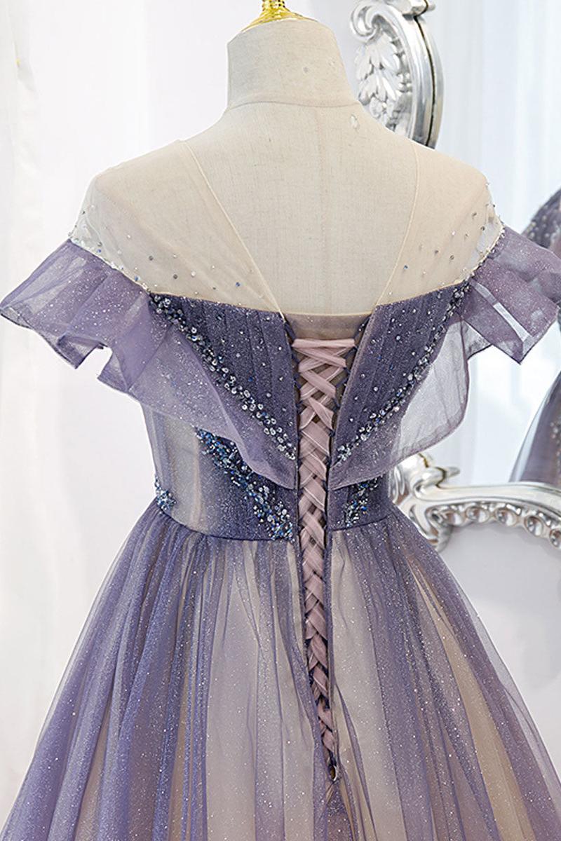 Purple Prom Dress Tulle Long Evening Dress