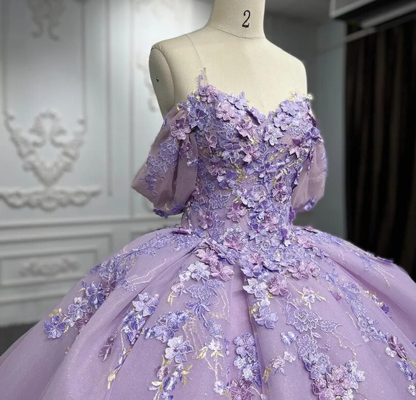 Purple Quinceanera Dress Flower Bow Ball Gown Sweet 16 Dress