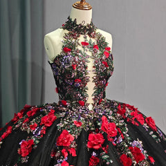 Quinceanera Dress Ball Gown Appliques Sleeveless Tulle Floral Pearl Sweet 16 Party Dress