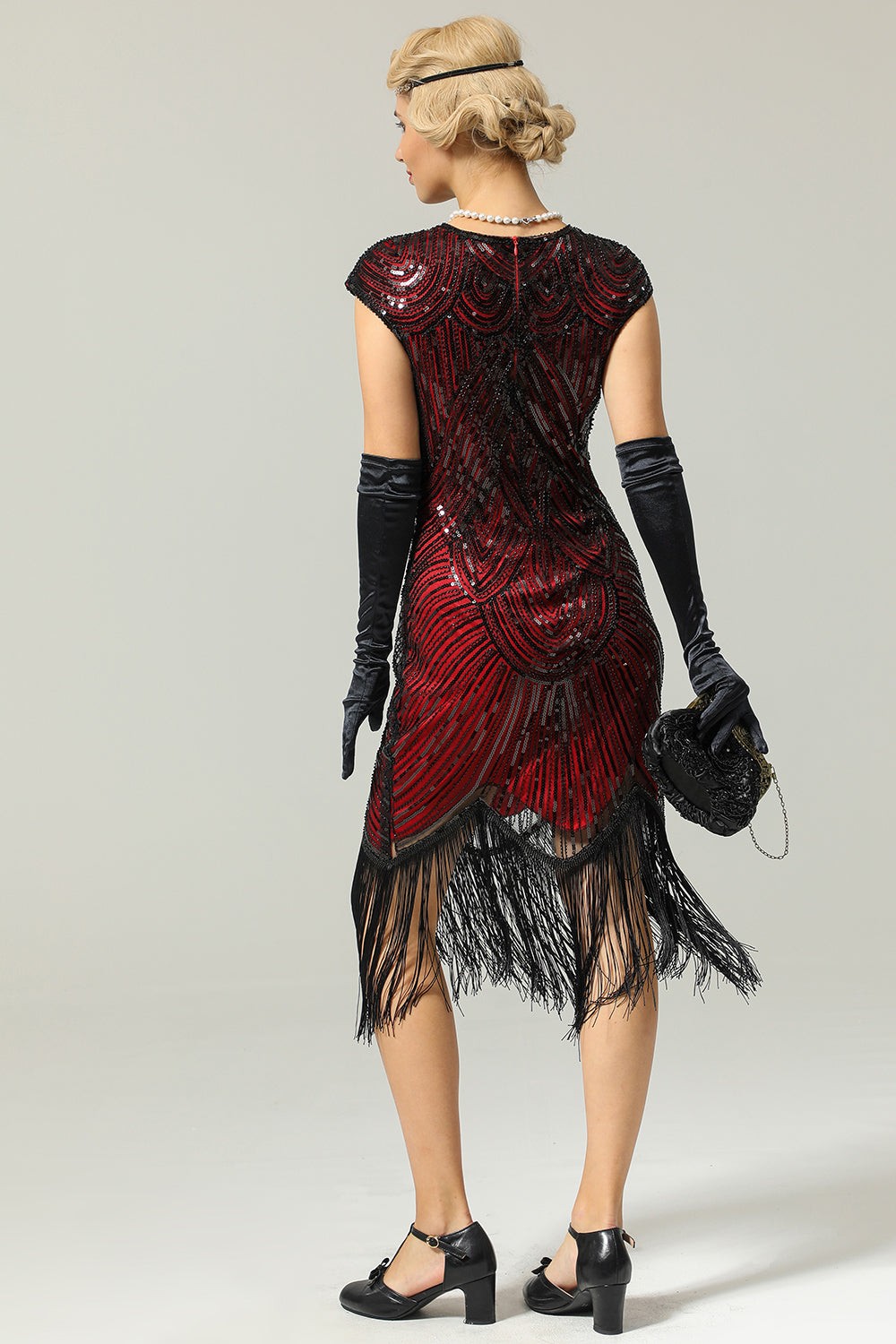 Red Gatsby Cape Sleeves Glitter Fringe 1920s Dress