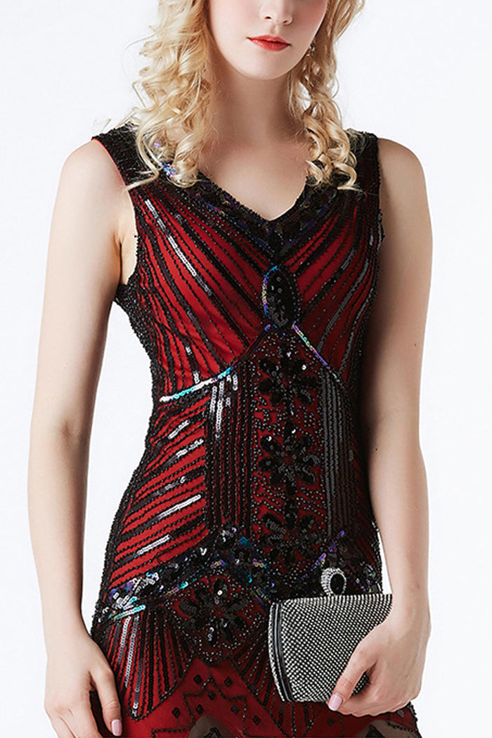 Red Glitter Fringe Flapper 1920s Gatsby Party Dress
