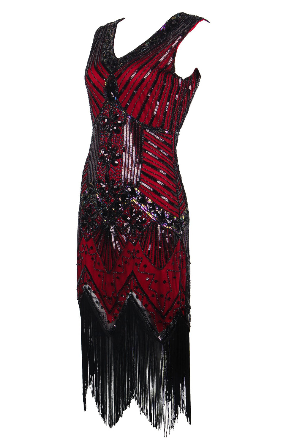 Red Glitter Fringe Flapper 1920s Gatsby Party Dress