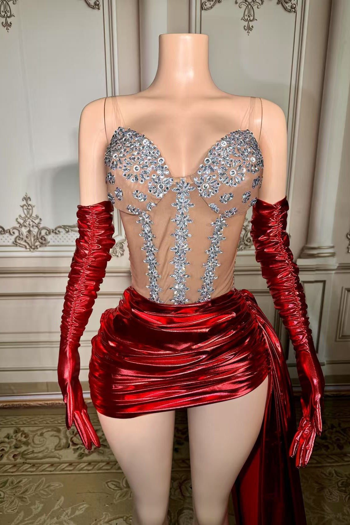 Red Graduation Dress Sweetheart Neck Mini Cocktail Dress with Panel Train