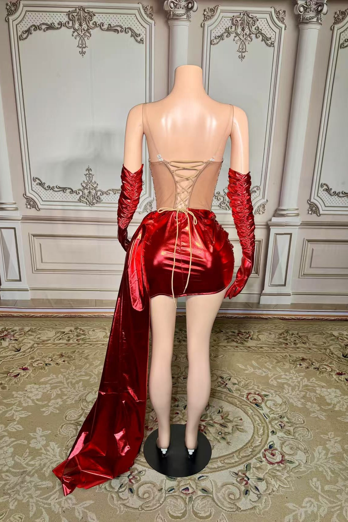 Red Graduation Dress Sweetheart Neck Mini Cocktail Dress with Panel Train