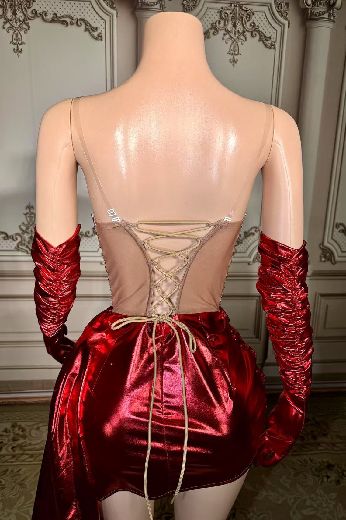 Red Graduation Dress Sweetheart Neck Mini Cocktail Dress with Panel Train