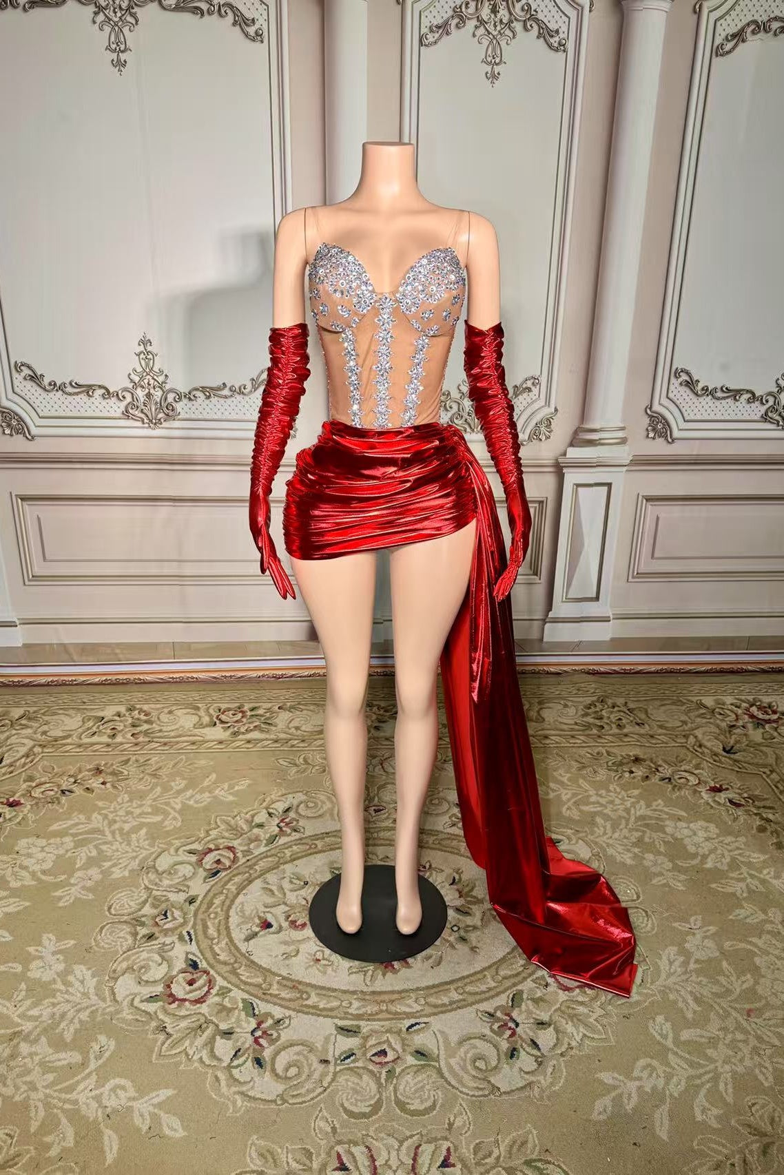 Red Graduation Dress Sweetheart Neck Mini Cocktail Dress with Panel Train