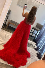 Red Homecoming Dress Beaded A Line Tiered High Low Cocktail Dress