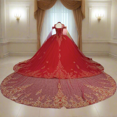Red Lace Quinceanera Dress Ball Gown Sweet 16 Dress with Appliques