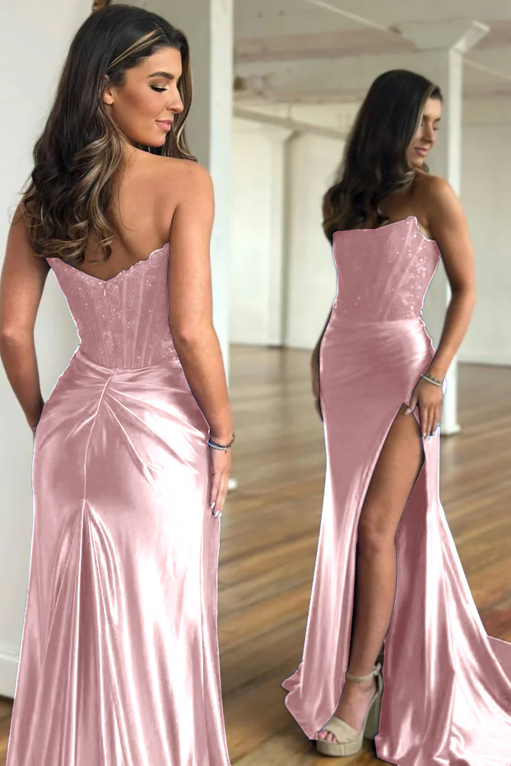 Royal Blue Mermaid Satin Corset Long Prom Dress with Slit