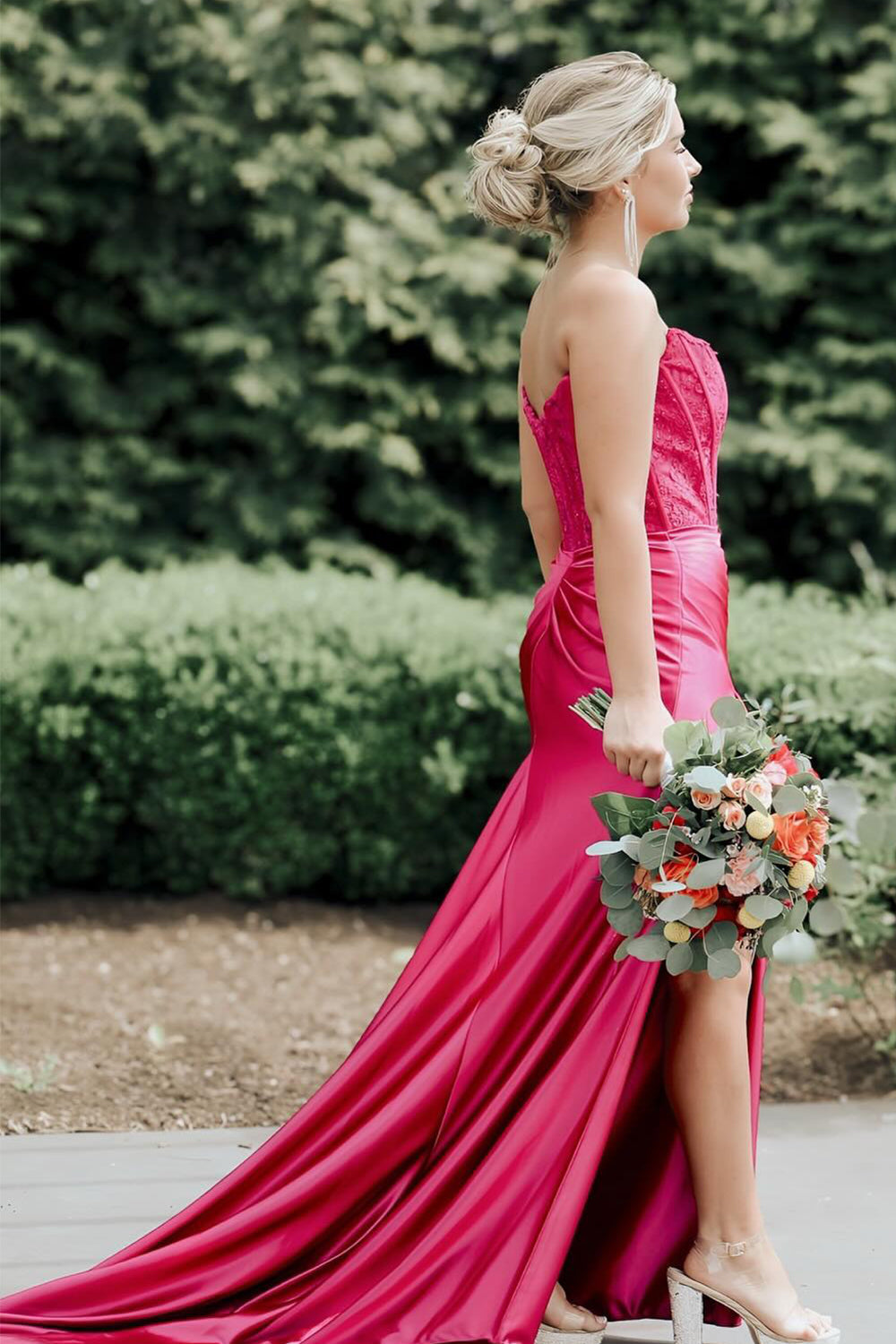 Royal Blue Mermaid Satin Corset Long Prom Dress with Slit