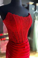 Red Mermaid Satin Corset Long Prom Dress with Slit