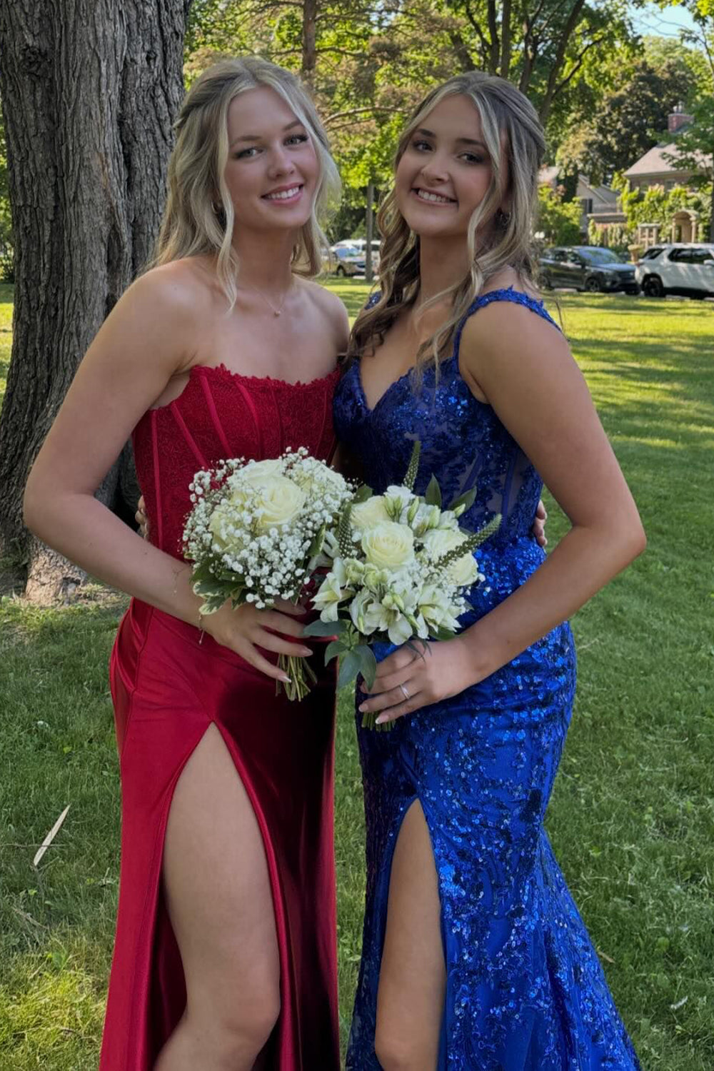Royal Blue Mermaid Satin Corset Long Prom Dress with Slit