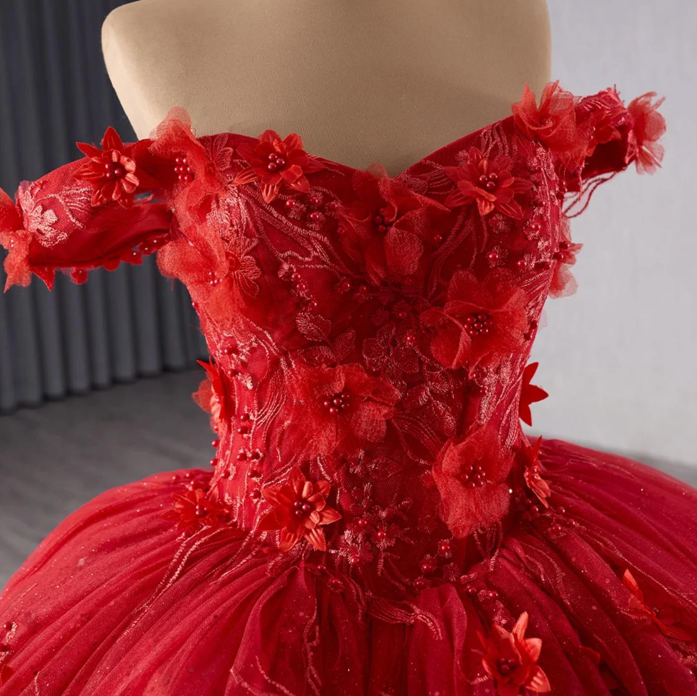 Red Off the Shoulder Quinceanera Dress Ball Gown Sweet 16 Dress