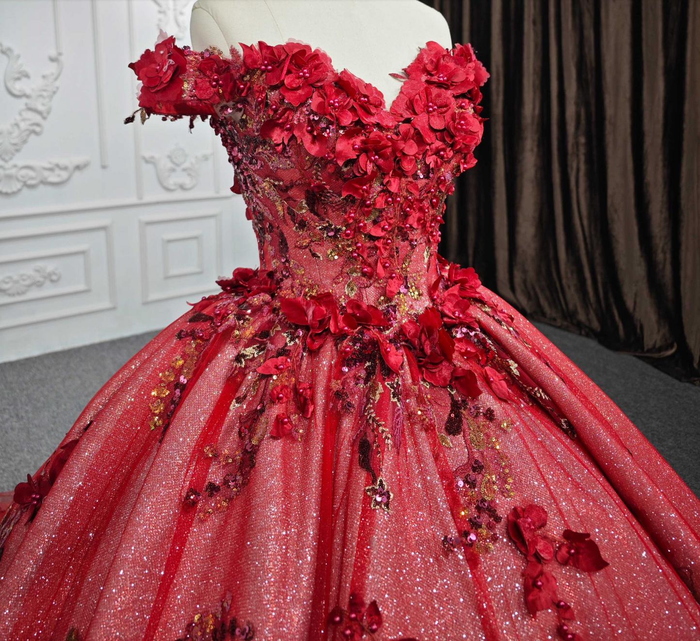 Red Off the Shoulder Quinceanera Dress Ball Gown Sweet 16 Dress