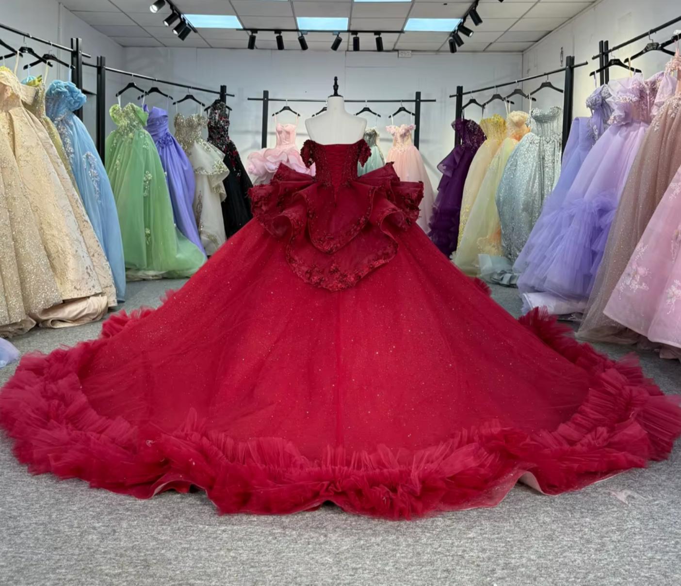 Red Off the Shoulder Quinceanera Dress Corset Ball Gown Sweet 16 Dress