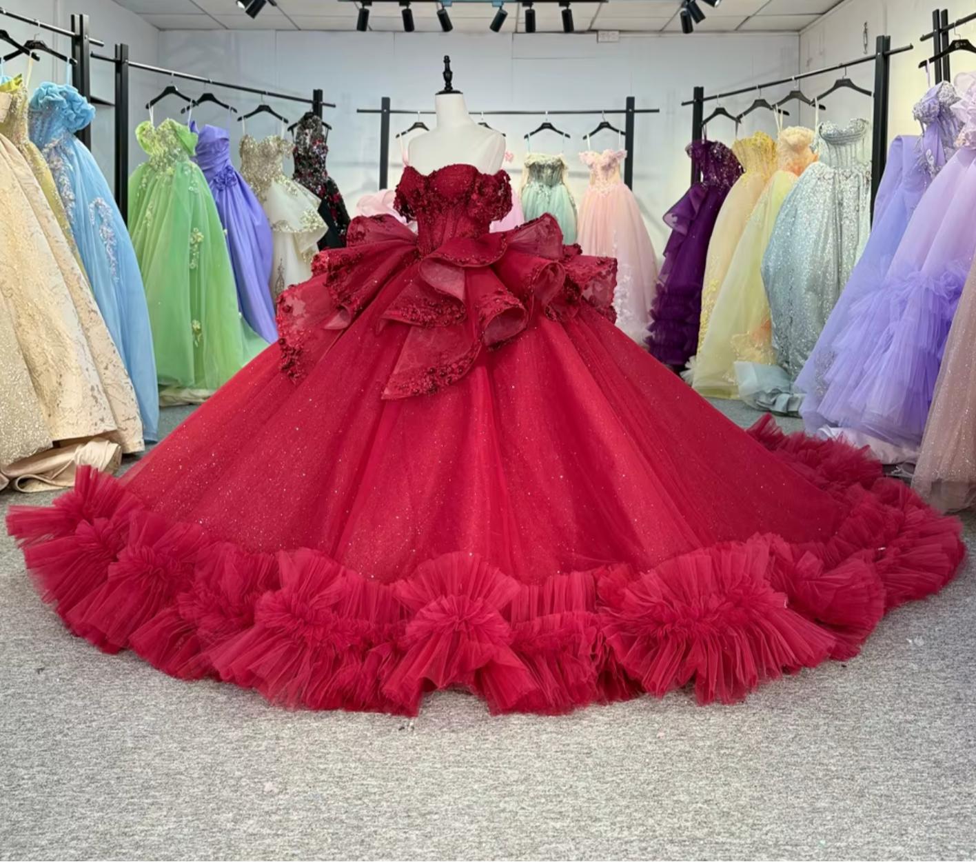Red Off the Shoulder Quinceanera Dress Corset Ball Gown Sweet 16 Dress