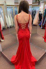 Red Prom Dress Corset Long Evening Dress With Lace