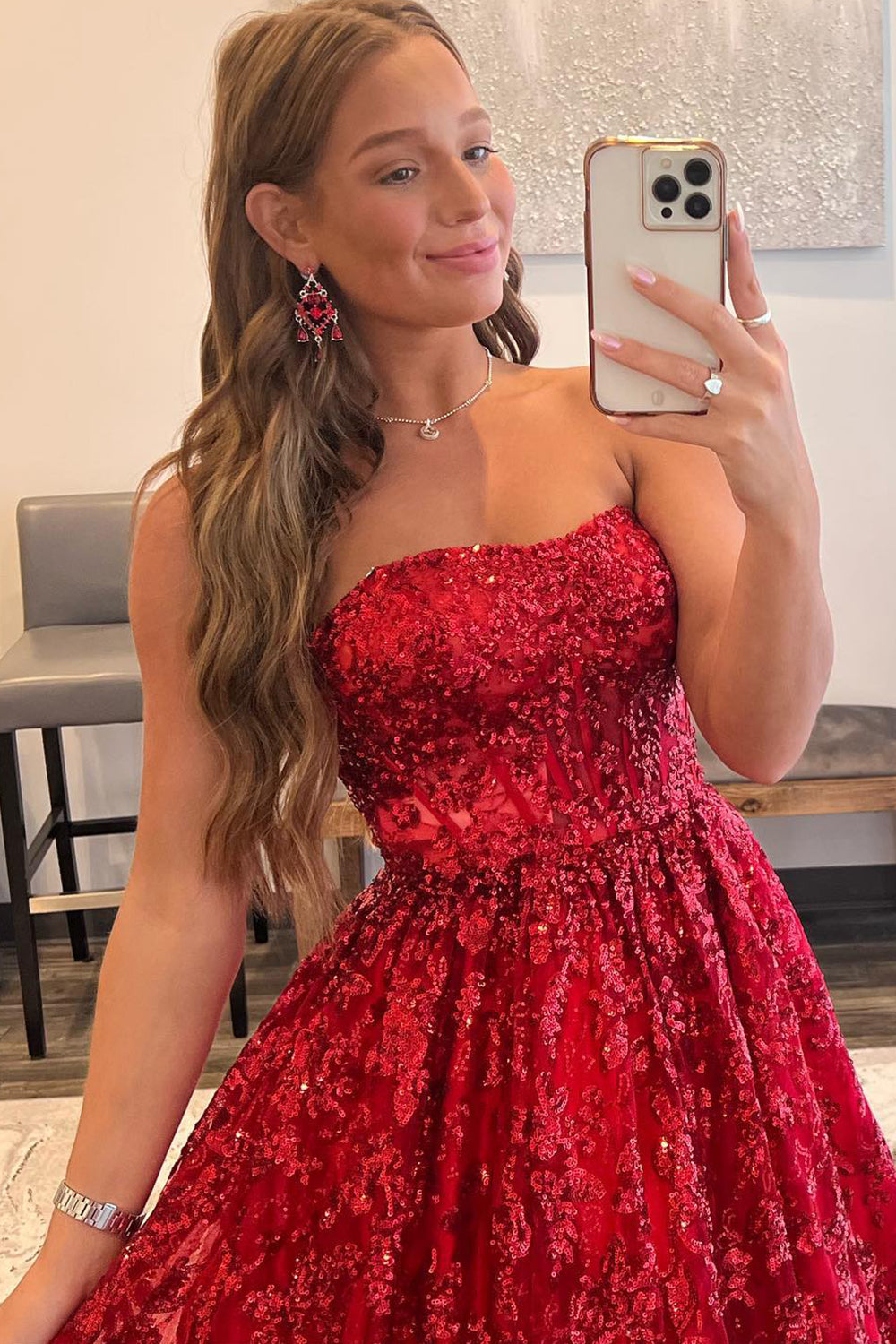 Red Prom Dress Long Evening Dress with Pockets