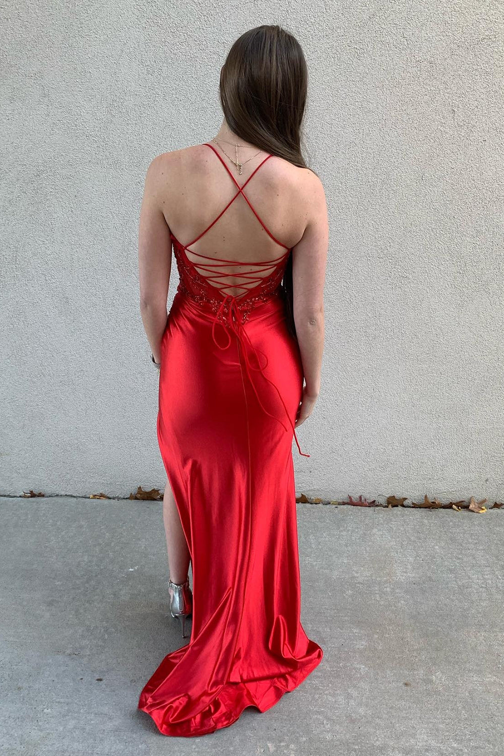 Red Prom Dress Mermiad Corset Long Evening Dress With Slit