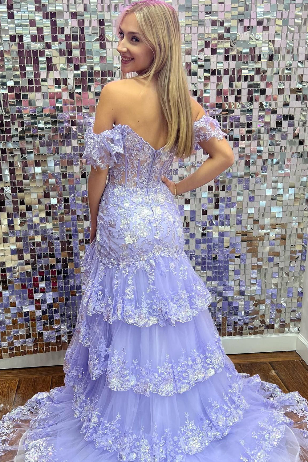 Red Prom Dress Off The Shoulder Tiered Evening Dress