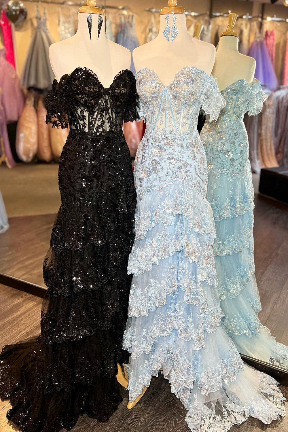 Red Prom Dress Off The Shoulder Tiered Evening Dress